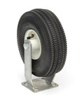 Top Tier 10 Inch Rigid Flat Free Caster Rocking Pneumatic Tires mounted on steel bracket for outdoor use, supports 350 lbs.