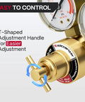 Go-To Dual Stage Oxygen And Acetylene Regulator Set With Easy Read Gauges, Brass Regulators, close-up of T-shaped handle