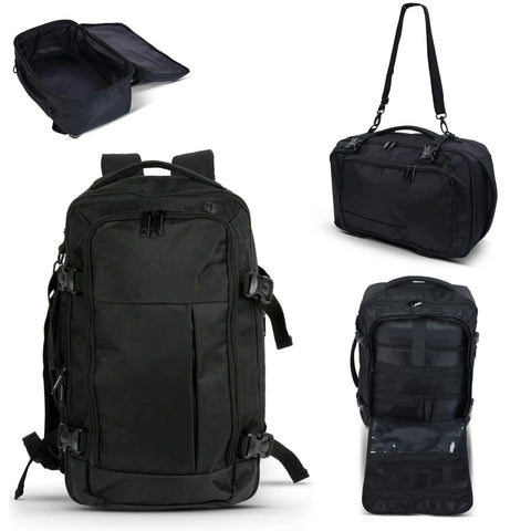 Underseat Go To Carry On Backpack Fits United Airlines 17x10x9 Inches 25L Max Capacity Black Travel Bag For Men And Women showing various angles and features.