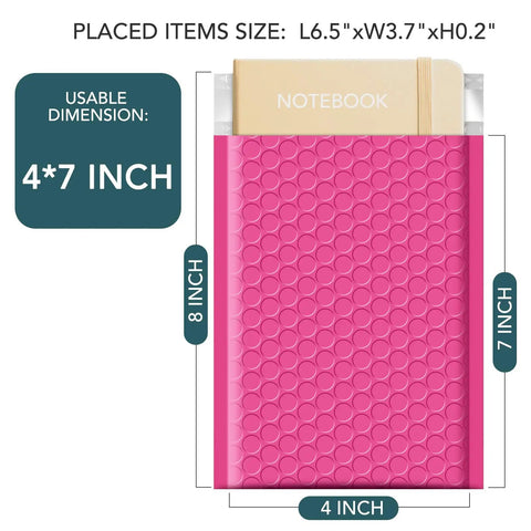 Hot Pink Bubble Mailers 4x8 Inch Pack Of 50 Waterproof Padded Envelopes Self Seal Adhesive Bubble Mailers for Small Items with Notebook