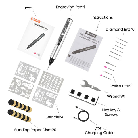 Get Your Creative Gears Turning With This Badass 6-Speed Rotary Engraving Pen Featuring 41 Premium Bits And UsbC Rechargeable Power, accessories included.