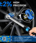 Half Inch Digital Torque Adapter Kit for Ratchets and Breaker Bars, 10 to 200 Nm, used on car wheel with LED display visible