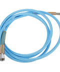 High Pressure Steam Hose For Steam Iron Three Meter Length in sky-blue with metal fittings, coiled view on white background.