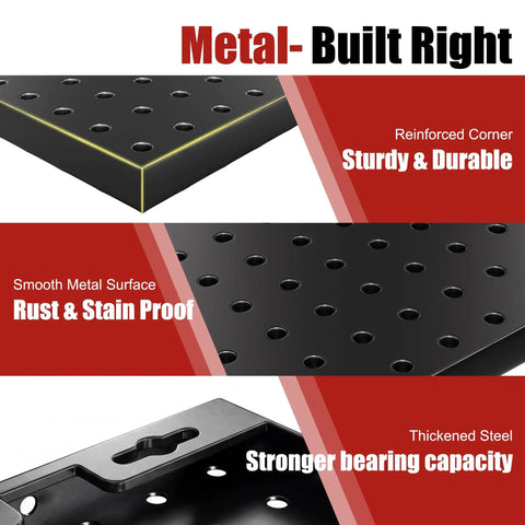 Heavy Duty Metal Pegboard Panels Four Pack With Fifty Hooks For Garage Workshop Office Or Craft Room Rust Resistant Steel Wall Organizer 16 By 12 Inches Tough As Nails Tool Storage For Workbench And More, close-up of construction features