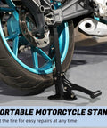 Portable Motorcycle Wheel Stand Front And Rear Stainless Steel Fifth Generation Upgrade for most motorcycles and dirt bikes.