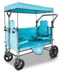 Collapsible Wagon Cart With Side Opening Seats For Outdoor Trips Foldable Utility Wagon With Two Seats Heavy Duty Load Up To 265 Lbs Turquoise