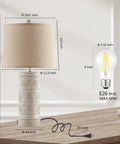 Rustic Ceramic Table Lamps Set Of 2 With 3 Way Dimmable Lighting, Dual USB Ports, Linen Fabric Shade, LED Bulbs Included