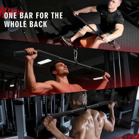 39.7-Inch Lat Pulldown Bar With 360-Degree Rotation And Rubber Handle For Gym Cable Machine Attachments Pro-Grade For Curl Tricep Press Down And Strength Training in use by man in gym