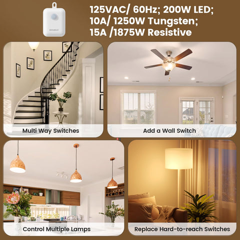 Dope Three Way Wireless Light Switch Kit With Remote Receiver No Wiring Needed, home lighting setup, 15A RF Wall Switch