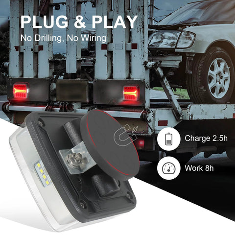 NEONLG wireless trailer light with magnetic round LED module in black housing.