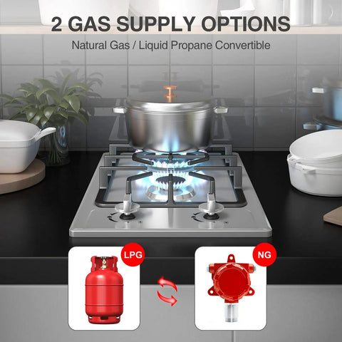 Two Burner Portable Gas Stove On The Go With Stainless Steel Build For RVs Apartments And Outdoor Kitchens 12 Inch Cooktop