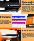 Handheld Automatic Hot Melting Strapping Tool For 13 To 16 Mm Pp Pet Straps With Rechargeable Battery showing LED indicators and carry handle.