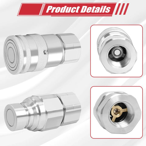 Hoqqf 1/2 in NPT flat-face hydraulic quick-connect coupling with dust covers, ISO16028
