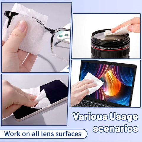 Lens wipes for eyeglasses, pre-moistened, 500-count; for glasses, camera lenses, and device screens.