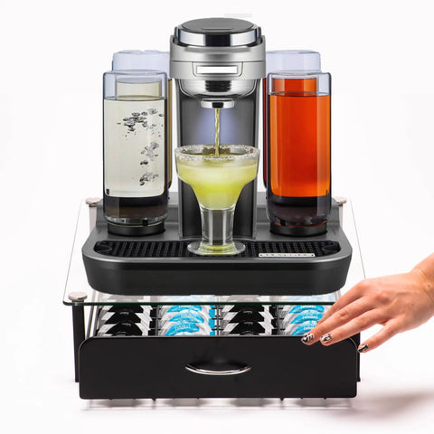 Massive 36 Pod Coffee Capsule Tray For Tassimo Pods Drawer Organizer With Glass Top and coffee machine setup