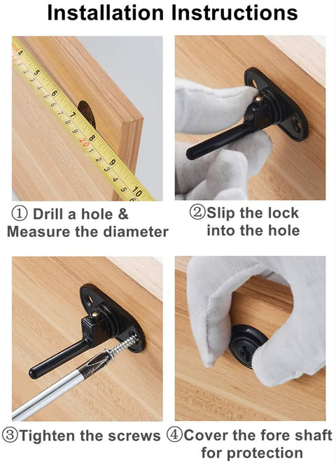 Installation of Two Pack Drawer Locks With Keys For Cabinets And File Cabinets Zinc Alloy Desk Locks, showing steps with tools.