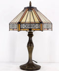 Yellow Hexagon Tiffany Style Stained Glass Lamp For A Cozy Vibe Mission Table Desk Bedside Reading Light 12 Inch Shade 18 Inch Tall With Antique Green Bronze Base UL Listed Cord Switch Perfect For Bedroom Or Living Room Decor.