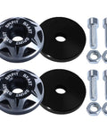 Top Shelf M6 License Plate Screws 12 Piece Kit Slick Black CNC Machined Aluminum Alloy Car Truck Motorcycle Heavy Duty Rust Proof Replacement Fasteners Set with silver and black washers.