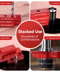 Router Table Setup Blocks Kit With 14 Aluminum Precision Blocks Height Gauge Laser Engraved Size Markings And Storage Case For Handy Stackable Router Table Setup Saw Accessories And Angle Woodworking stacked with router bit and cutter height examples