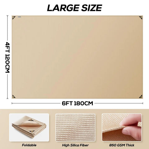 Fiberglass Welding Blanket Heavy Duty Pro Grade Built Tough 4x6 Ft with brass grommets, foldable, high silica fiber, 850 GSM