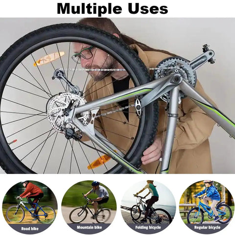 Person repairing bike using Bike Chain Repair Kit For 6/7/8 Speed Bikes With Chain Breaker And Link Pliers, Chain Cutter With Hook.