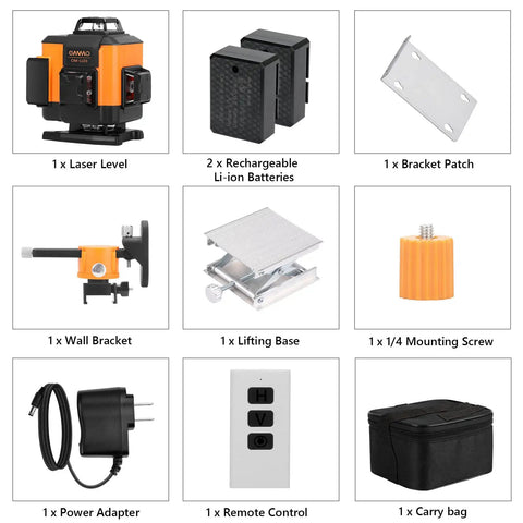 Green Laser Level With 16 Lines, Self Leveling Cross Line Tool, 2 Batteries, Wall Bracket, Remote, and Accessories