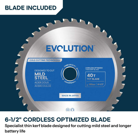 6 1/2 Inch Cordless Circular Saw With Kickass Cold Cut Design For Spark Free Steel Slicing, 20V Brushless Motor, 40T Thin Kerf Blade on display.
