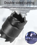 Close-up of black double-sided 3/8-inch HSS spot weld cutter for removing welds from sheet metal
