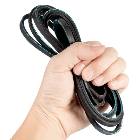 Hand holding Dryer Drum Drive Belt Replacement 89.5 Inch 4 Rib Universal Fit For GE Hotpoint Dryers DIY Friendly Easy Install Durable