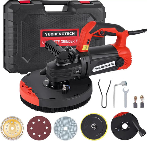 Beast Power 7 Inch Concrete Floor Grinder with Dust Collection System, shown with auxiliary handles and accessories.