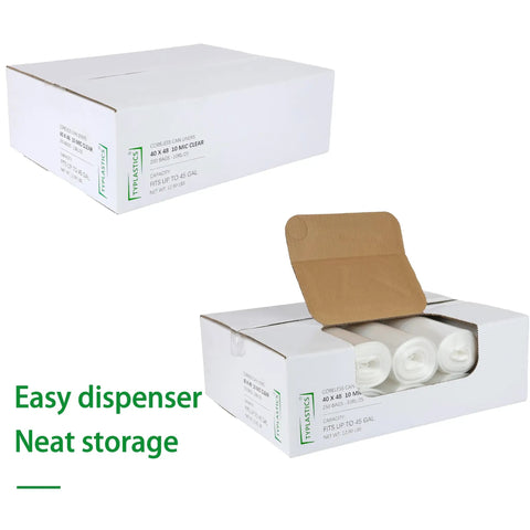 Heavy Duty 40 45 Gallon Trash Bags With Clear Scent Free Build Featuring No Nonsense Tear Resistant Polyethylene And Star Seal Bottom For Straight Up Leak Proof Cleanup In Every Standard Waste Bin packaged in a cardboard box.