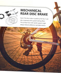 Trail Tough Mountain Bike Disc Brake Kit showing mechanical rear disc brake on bicycle wheel, highlighting rotor and frame details.