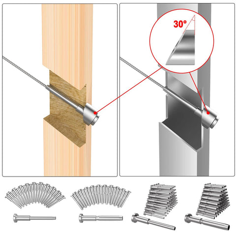 Thirty Degree Angled Beveled Cable Railing Washers With Five Sixteenth Inch Inside Diameter Stainless Steel Pack Of Twenty installed on wood and metal railing posts