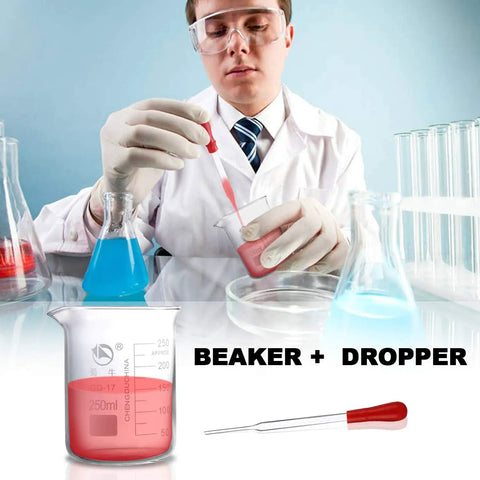 Scientist using Low Form Glass Beaker Set With Droppers 3 Graduated Borosilicate Beakers In 250ml 100ml 50ml With Clear Scales 3 Glass