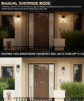Two Pack Smart Motion Sensor Outdoor Wall Lanterns With Seeded Glass Dusk To Dawn Exterior Porch Lights illuminating entrance