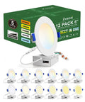 12 Pack 6 Inch Ultra Thin LED Recessed Ceiling Lights With Junction Box 5CCT Selectable 2700K To 5000K Dimmable