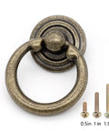 Antique Bronze Ring Drawer Pulls Handles For Cabinets And Dressers, 1.5 Inch Length Ring Knob Style, shown with screws