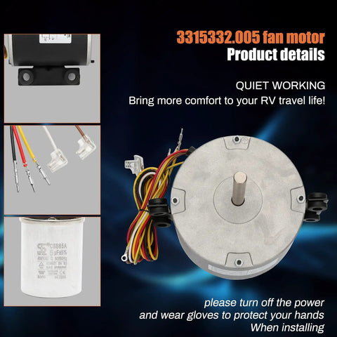 RV Brisk Air II Fan Motor Replacement One Quarter Horsepower Three Speed Genteq F48AF70A61 OEM Compatible Plug And Play
