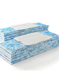 Jet 200 Series Wet Mopping Pads for Hardwood Floors Tile Stone Compatible With Braava Jet Robotic Mopping System 10 Count Pack Easy Attach Tackles Dirt From Coffee And Soda Leaves Fresh Scent Blue And White stacked blue and white pads.
