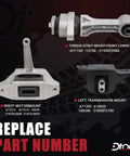 Heavy Duty Three Piece Engine Mount Bracket Set No Drama Fix For One Point Four Turbo And One Point Six Turbo And Two Point Zero Liter Engines showcasing torque strut and transmission mounts.