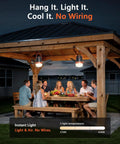 20 Inch Canopy Fan With Lights For Camping And Outdoors in a gazebo setting, installed above a dining table, showcasing light and fan use.