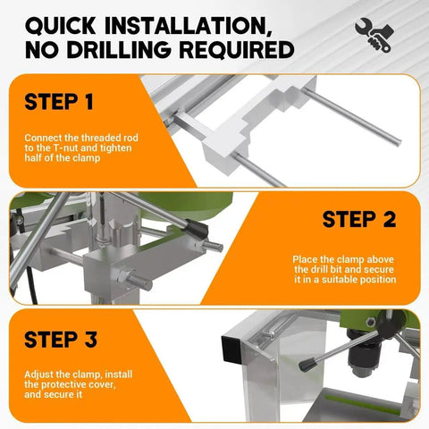 Installation steps for Drill Press Guard For Benchtop And Floor Models With 2.0 To 4.0 Inch Column Diameters Flip Up Safety Shield