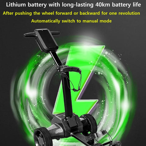 Slick Six Wheel Electric Golf Cart featuring a lithium battery, showing the durable frame and auto mode switch functionality.