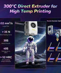 4 Color 3D Printer With Intelligent Filament System featuring 300C Direct Extruder, high-temp printing capabilities, nozzle options