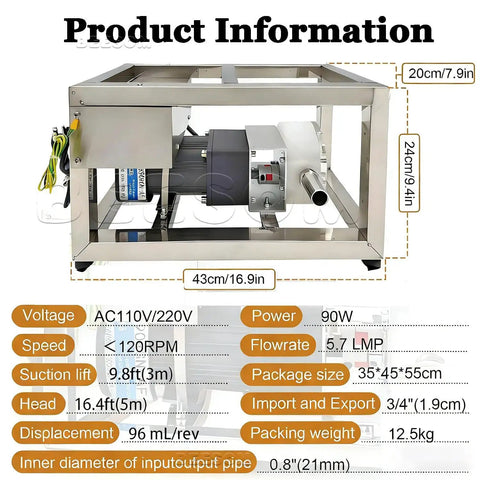 Heavy Duty 90W Viscous Liquid Transfer Pump With Adjustable Speed Gear Mechanism For Thick Honey Peanut Butter Paste Filling up To 5.7 Liters Per Minute High Capacity Rotor Design For Smooth Semisolid Conveying Tasks
