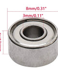 Sealed Deep Groove Ball Bearings 3 By 8 By 4 Millimeter Steel, 10-pack, shown with size dimensions for skateboard wheels and DIY use