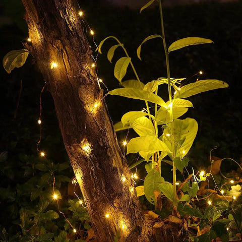4 Pack 16.4 Feet 50 LED Fairy Lights Battery Operated With Remote Timer Waterproof Copper Wire Twinkle String Lights on a tree outdoors