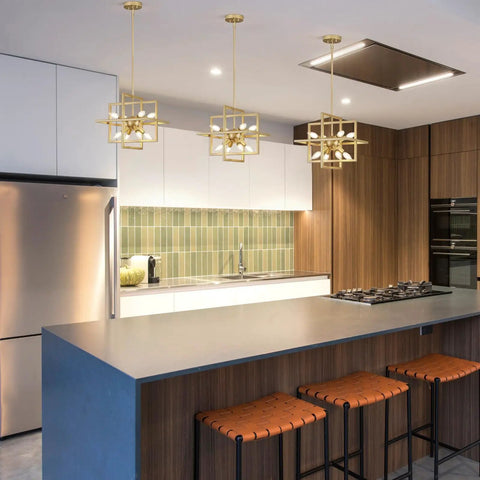 Black And Gold Dope Industrial 8 Light Geometric Pendant Chandelier For Dining Room And Kitchen Island Modern Square Hanging Light Fixture in kitchen