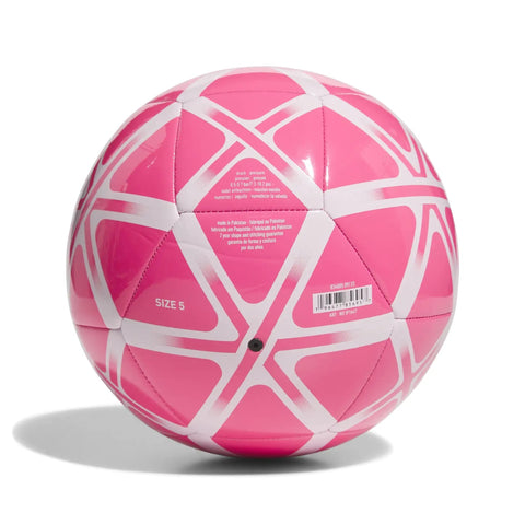 Rear view of Starlancer Club Soccer Ball Size 4 Unisex Solar Pink White, machine-stitched for durability, shown deflated.