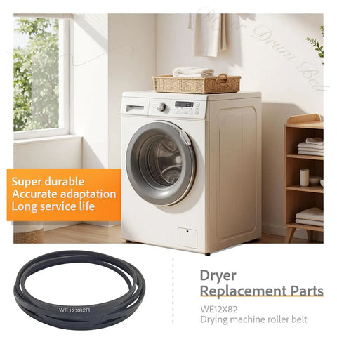87 Inch 4 Rib Dryer Belt Replacement One Quarter Inch Wide For Wide Range Of Front Load Dryers Includes WE12X82 WE12X10014 AP4379804 WE12X42 WE12X82P, black belt